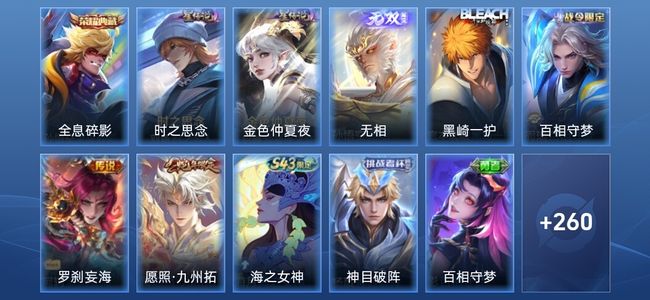 王者荣耀V7 1典藏 1无双 2星传说 11传说 66史诗 271皮肤 至尊星耀V