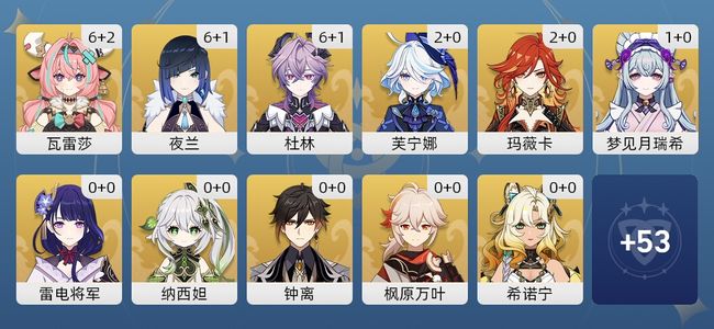 原神61黄 53角色黄 8武器黄 20五星角色 7五星武器 男主 60级