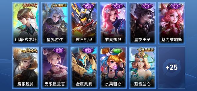 王者荣耀10史诗 36皮肤 尊贵铂金II