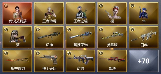 穿越火线（CF）1传说角色 11王者武器 3炫金武器 106V武器 4V角色 26皮肤 可排位 新锐