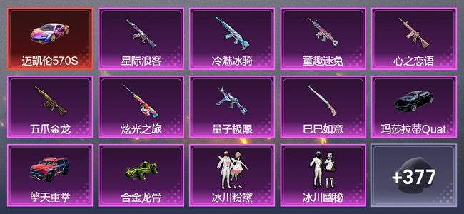 和平精英4载具 8升级枪 20粉装 207套装 90366热力 7印记