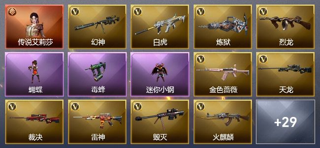 穿越火线（CF）1传说角色 1传说武器 6王者武器 1炫金武器 52V武器 9V角色 8皮肤 可排位