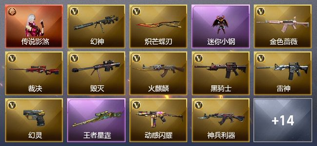 穿越火线（CF）1传说角色 2传说武器 7王者武器 39V武器 6V角色 12皮肤 可排位