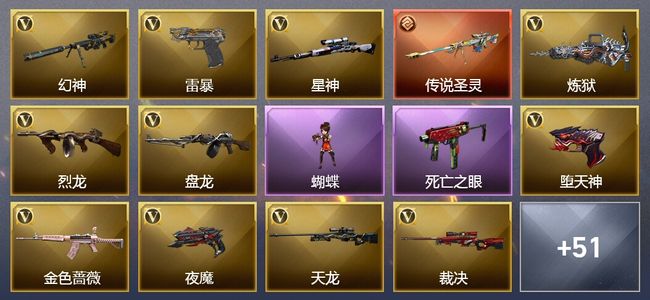 穿越火线（CF）1传说武器 30王者武器 8炫金武器 199V武器 11V角色 13皮肤 可排位