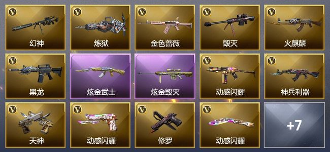 穿越火线（CF）1王者武器 2炫金武器 30V武器 3V角色 7皮肤 可排位