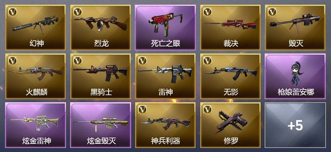穿越火线（CF）1王者武器 2炫金武器 18V武器 3V角色 5皮肤 可排位