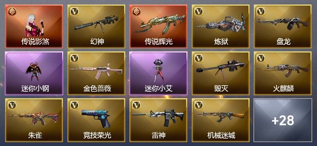 穿越火线（CF）1传说角色 2传说武器 9王者武器 1炫金武器 52V武器 11V角色 4皮肤 可排位