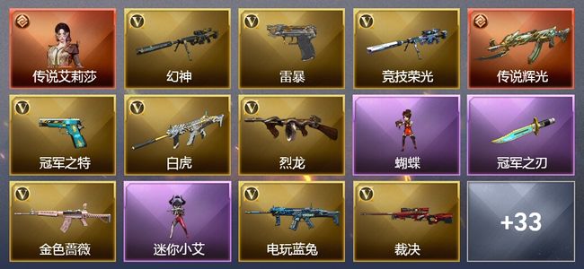 穿越火线（CF）1传说角色 2传说武器 5王者武器 2炫金武器 70V武器 8V角色 17皮肤 可排位