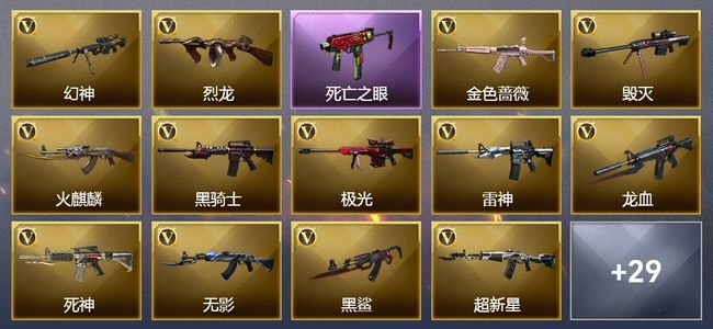 穿越火线（CF）13王者武器 1炫金武器 46V武器 16V角色 17皮肤 可排位