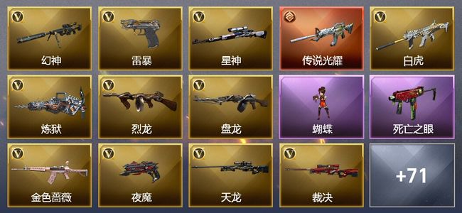 穿越火线（CF）1传说武器 24王者武器 2炫金武器 137V武器 21V角色 46皮肤 可排位