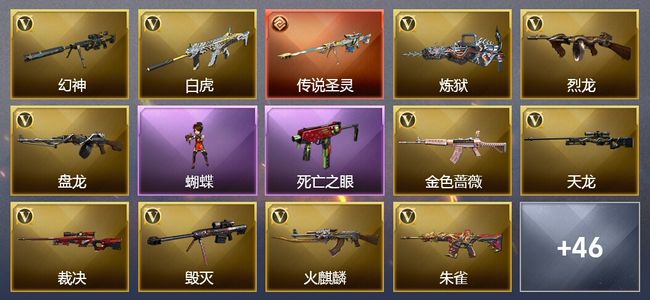 穿越火线（CF）1传说武器 14王者武器 2炫金武器 81V武器 25V角色 13皮肤 可排位