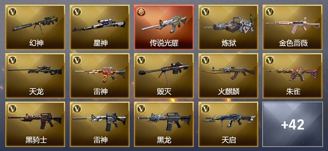 穿越火线（CF）1传说武器 14王者武器 65V武器 27V角色 18皮肤 可排位