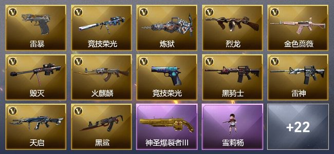 穿越火线（CF）3王者武器 1炫金武器 53V武器 34V角色 14皮肤 可排位