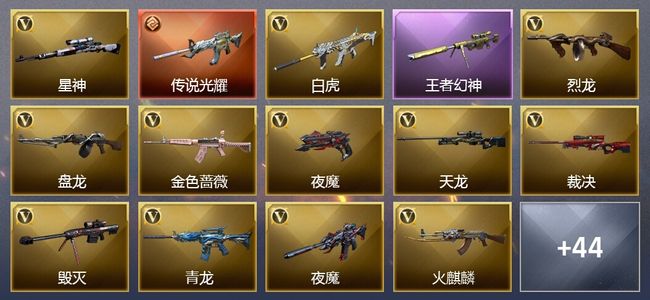 穿越火线（CF）1传说武器 17王者武器 5炫金武器 77V武器 6V角色 11皮肤 可排位