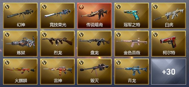 穿越火线（CF）1传说武器 19王者武器 1炫金武器 67V武器 9V角色 9皮肤 可排位