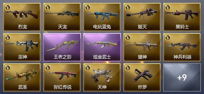 穿越火线（CF）1王者武器 1炫金武器 25V武器 6V角色 4皮肤 可排位