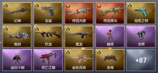 穿越火线（CF）2传说武器 13王者武器 6炫金武器 150V武器 30V角色 41皮肤 可排位