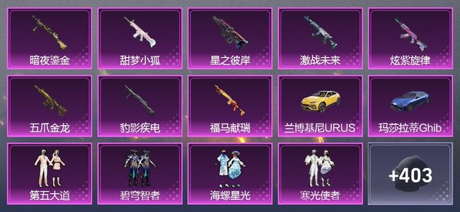 和平精英2载具 8升级枪 12粉装 4尾迹 223套装 10,6393热力 8印记