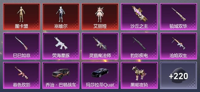 和平精英3载具 8升级枪 6粉装 7尾迹 126套装 6,6887热力 7印记