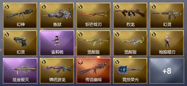 穿越火线（CF）1传说武器 2王者武器 1炫金武器 19V武器 10V角色 3皮肤 可排位