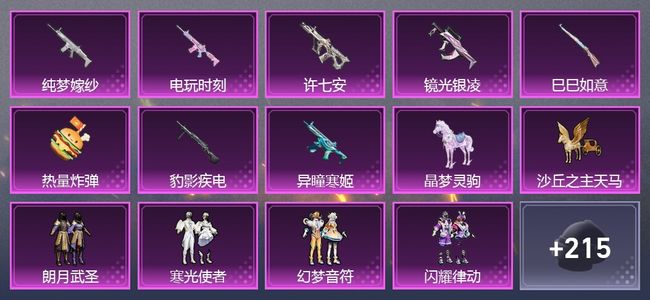 和平精英1载具 8升级枪 6粉装 2尾迹 139套装 5,9465热力 13印记