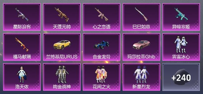 和平精英3载具 6升级枪 14粉装 3尾迹 153套装 6,1024热力 13印记