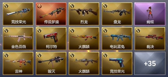 穿越火线（CF）1传说武器 2王者武器 70V武器 20V角色 13皮肤 可排位
