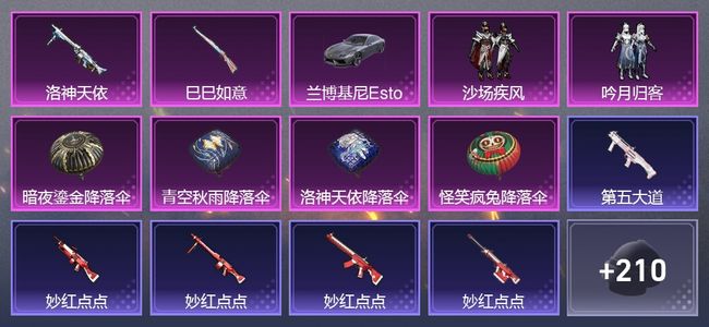 和平精英1载具 2升级枪 3粉装 131套装 4,2602热力 11印记