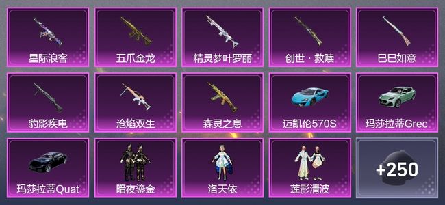 和平精英3载具 8升级枪 4粉装 142套装 6,6351热力 10印记