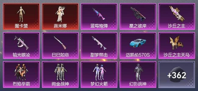 和平精英1载具 6升级枪 6粉装 5尾迹 212套装 8,9060热力 20印记