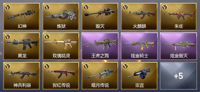 穿越火线（CF）0传说角色 0传说武器 1王者武器 2炫金武器 15V武器 7V角色 5皮肤 可排位 无