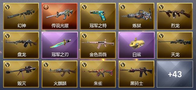 穿越火线（CF）0传说角色 1传说武器 9王者武器 3炫金武器 71V武器 27V角色 32皮肤 可排位 无