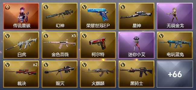 穿越火线（CF）1传说角色 1传说武器 6王者武器 87V武器 4V角色 23皮肤 可排位