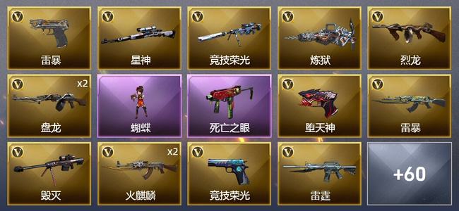 穿越火线（CF）6王者武器 4炫金武器 122V武器 2V角色 4皮肤 可排位 专家
