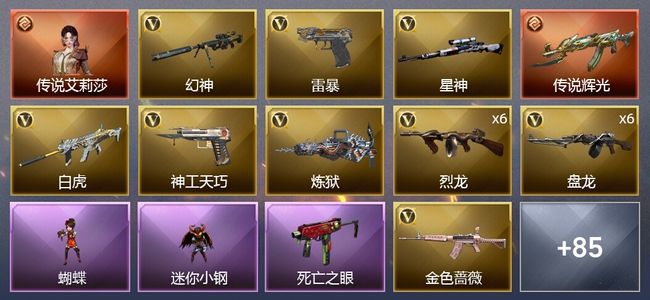 穿越火线（CF）1传说角色 1传说武器 4炫金武器 119V武器 7V角色 19皮肤 可排位