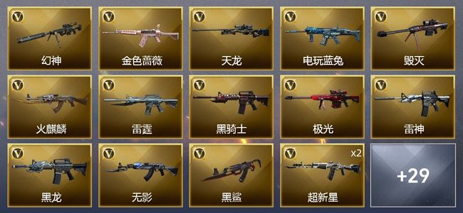 穿越火线（CF）1王者武器 2炫金武器 66V武器 2V角色 13皮肤 可排位 新锐