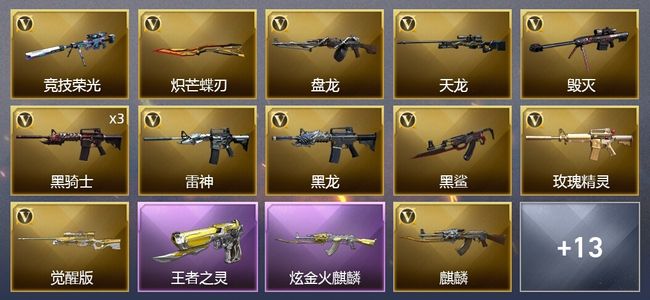 穿越火线（CF）1王者武器 1炫金武器 43V武器 1V角色 8皮肤 可排位 专家