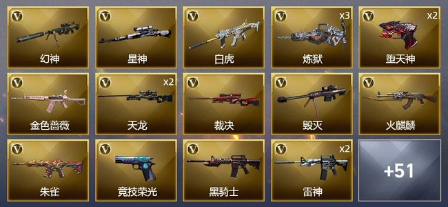 穿越火线（CF）2王者武器 4炫金武器 68V武器 1V角色 17皮肤 可排位 大师