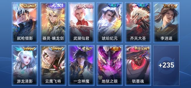 王者荣耀V7 1典藏 1无双 8传说 59史诗 247皮肤 无双王者