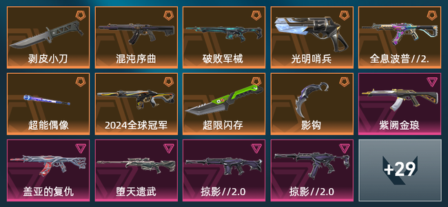 无畏契约9橙皮 7紫皮 43皮肤 23040皮肤总价值 785已用源晶 黄金
