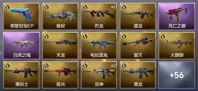 穿越火线（CF）10王者武器 1炫金武器 54V武器 6V角色 25皮肤 可排位 传奇