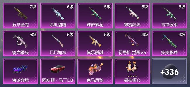 和平精英3载具 10升级枪 5粉装 4尾迹 187枪皮 136套装 66490热力 5印记
