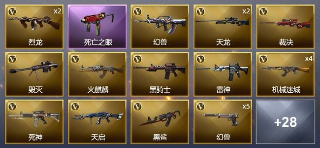 穿越火线（CF）8王者武器 4炫金武器 51V武器 2V角色 12皮肤 可排位 新锐