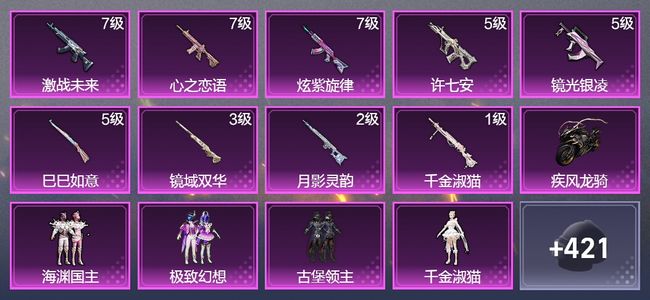 和平精英1载具 9升级枪 6粉装 3飞行器 253枪皮 195套装 80244热力 6印记 黄金