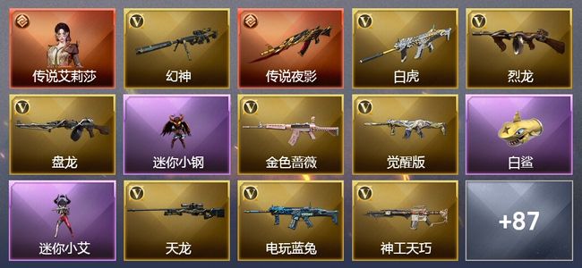 穿越火线（CF）1传说角色 1传说武器 7王者武器 3炫金武器 113V武器 4V角色 37皮肤 可排位