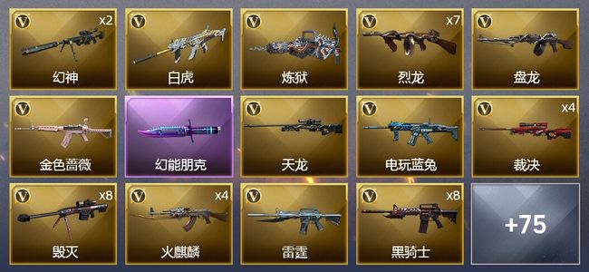 穿越火线（CF）9王者武器 3炫金武器 150V武器 2V角色 34皮肤 可排位