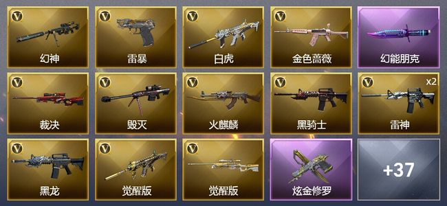 穿越火线（CF）1王者武器 1炫金武器 50V武器 2V角色 19皮肤 可排位