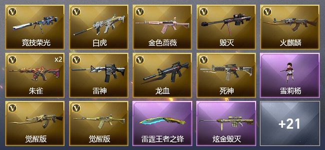 穿越火线（CF）1王者武器 1炫金武器 34V武器 3V角色 17皮肤 可排位