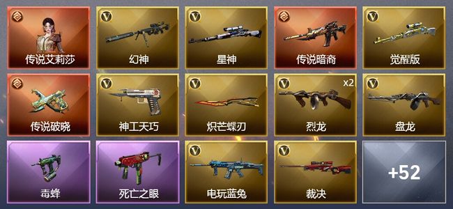 穿越火线（CF）1传说角色 2传说武器 2王者武器 104V武器 2V角色 21皮肤 可排位 新锐