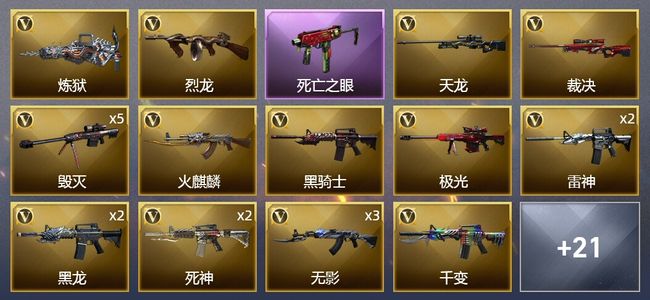 穿越火线（CF）2王者武器 1炫金武器 59V武器 2V角色 9皮肤 可排位 新锐